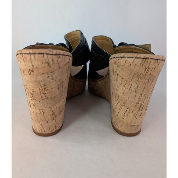 BORN Emmy Platform Wedge Sandals Black Leather Leather 10M - Picture 4 of 10